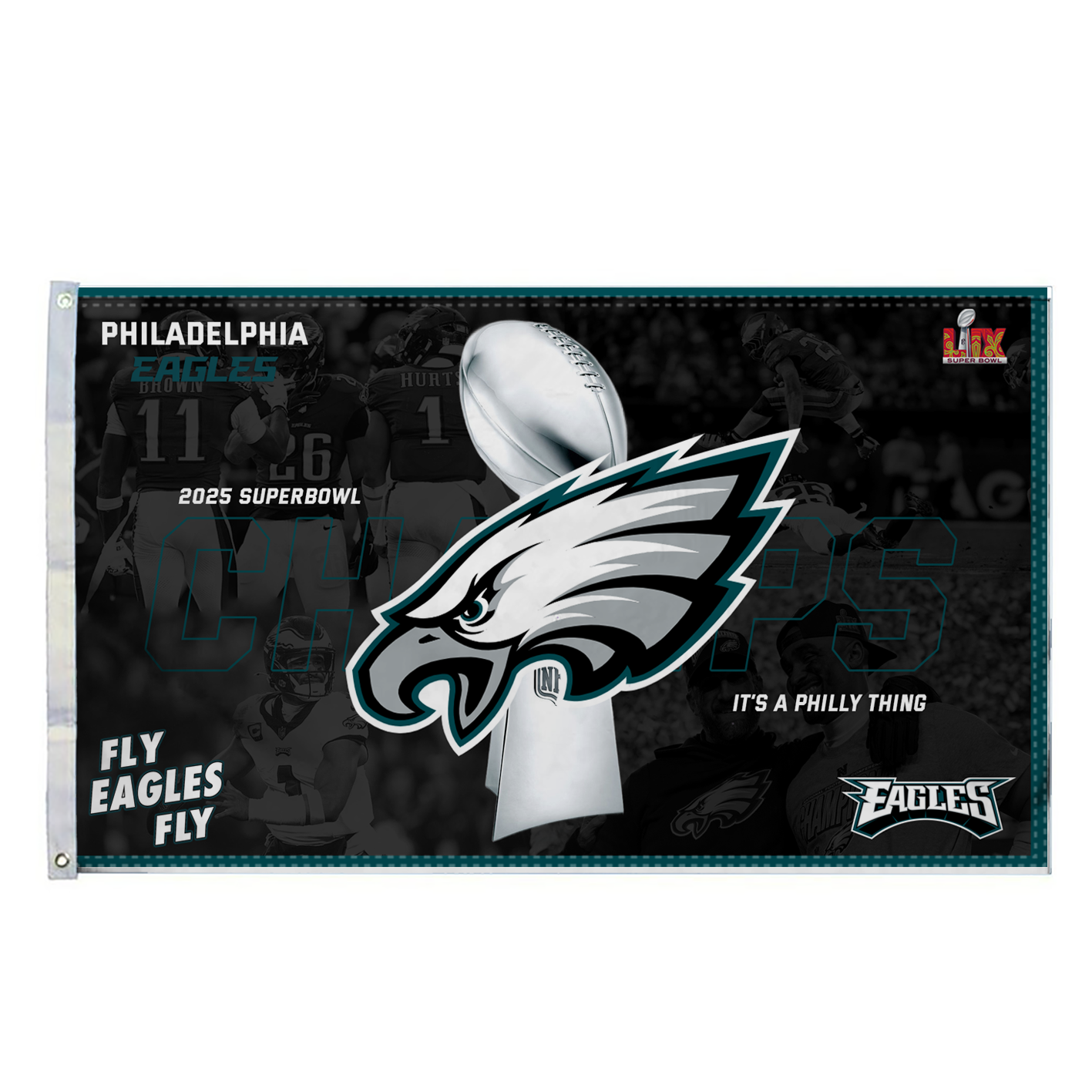 PHILADELPHIA EAGLES "2025 SUPERBOWL CHAMPIONS" 3'X5' ONE-SIDED DELUXE FLAG